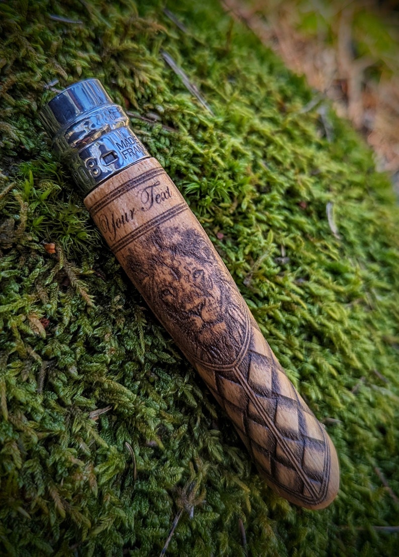 Personalized Pocket Knife, Opinel, Best Camping Cutter, Military Survival Equipment, Pet Laser Engraved Knife, Unique Military Gifts Lion