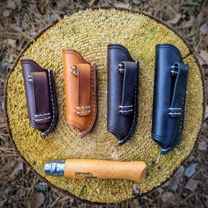 Opinel N7 - N12 coltello Fodero in pelle, fatto a mano, Custodia Opinel, Tipo 2