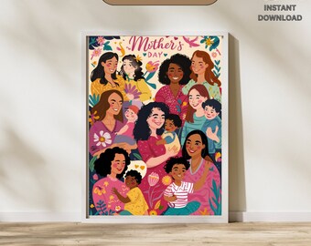 Mujeres felices, el mejor regalo del Día de las Madres, el mejor regalo de mamá, impresiones de arte de pared, la mejor mamá de todos los tiempos, el mejor regalo de arte del Día de las Madres para mamá, cartel de arte de pared digital