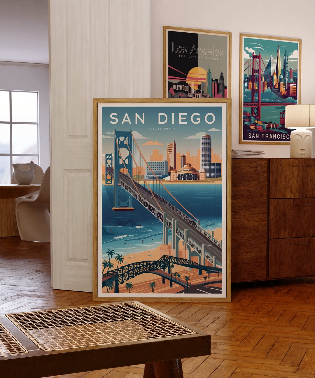 San Diego City Travel Poster, Modern Landmarks, Downloadable PDF Art - Etsy
