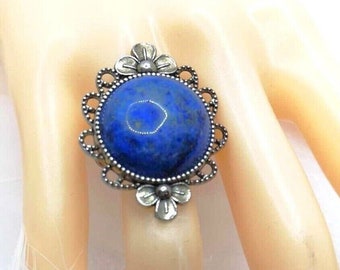 bagues LAPIS LAZULI - bleu - celtique - cabochon, poésie ,  argenté hypoallergénique-  neuf-