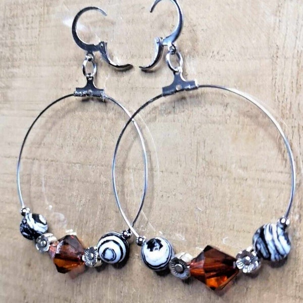 BOUCLES OREILLES ORANGE -Perle Galet Lisse -Attache acier pur - Artisanat Neuf