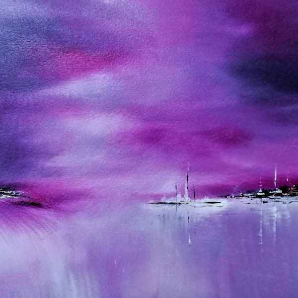 PURPLE -   peinture abstrait onirique- Original- avec cotation--23X31 cm