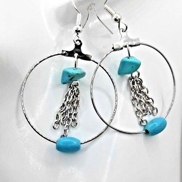 boucles d'oreilles FEMME TURQUOISE BLEU créole , neuf moderne original