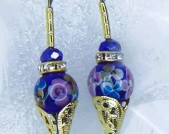 Boucles d'oreilles Calice bleu Murano- création Original et Unique- Idée cadeau fabriqué en France