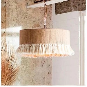 Wicker And Macrame Bohemian Rustic Chandelier Jute Chandelier 35 Cm