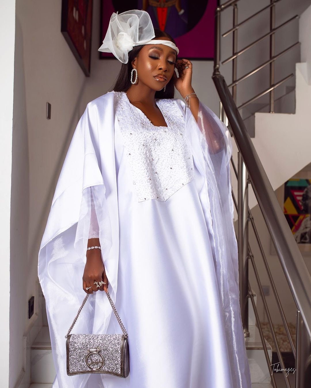 Luxury White Kaftan Dress With Matching Headwrap, African Women Bubu ...
