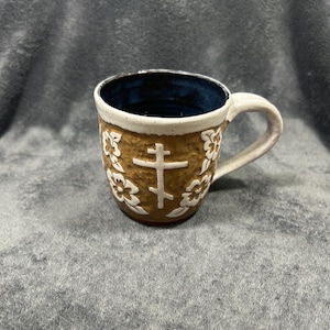 Handmade Orthodox Cross Mug - Sgraffito