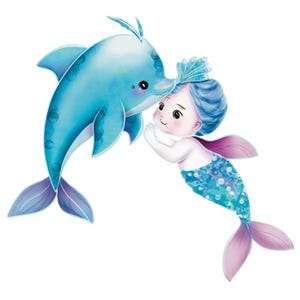 Delfin und Meerjungfrau Fantasy Gemälde, 4096 x 4096 px, 300 dpi, 13,65 x 13,65 Zoll, digitale Kunst zum Herunterladen und Basteln.