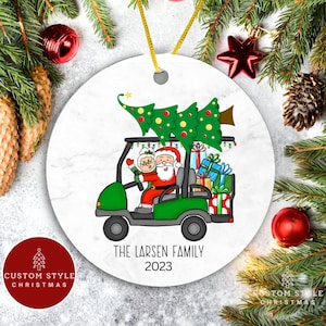 Santa Golf Cart Ornament, Personalized Golf Cart Ornament, Golf Ornament, Santa Golf, Custom Golf Ornament, Family Name Ornament, 2024 Gift