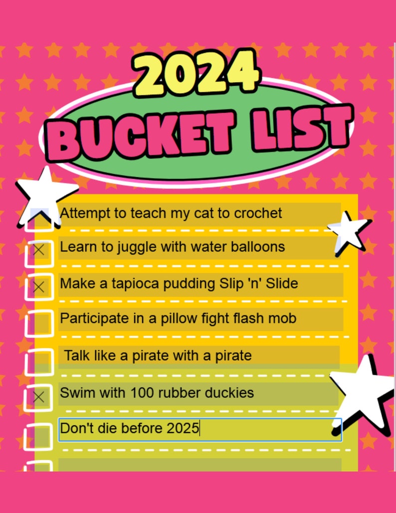 2024 Bucket List Printable & Fillable Etsy