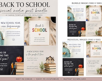 Back to School Real Estate Social Media Templates (Canva Bundle)