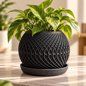 3D Printed Kinetic Planter | Geometric Lattice Flower Pot (Saucer Included)