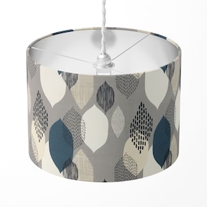 Contemporary Lamp Shade, Grey Lampshade, Abstract Lampshade, Leaves Print Modern Bohemian Fabric Drum Ceiling Pendant Table Floor Lamp Shade