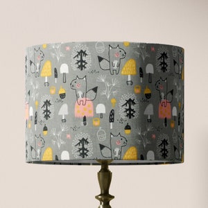 Woodland Animal Lampshade, Squirrel Lampshade, Nursery Lampshade, Grey Forest Jungle Kids Children Girls Boys Lampshade Baby Room Decor Gift