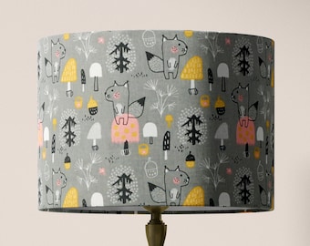 Woodland Animal Lampshade, Squirrel Lampshade, Nursery Lampshade, Grey Forest Jungle Kids Children Girls Boys Lampshade Baby Room Decor Gift