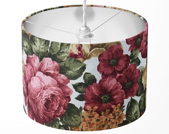 Blumen-Lampenschirm, Roter Blumen-Lampenschirm, Blumen-Licht-Schirm, großer Druck-Grün-Retro Boho-Tischboden-Deckenanhänger-Baumwolllampenschirm