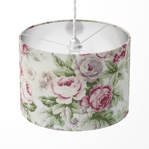 Rose Lamp Shade, Pink Floral Lampshade, Flower Light Shade, Country Cottage Retro Cream Table Floor Ceiling Pendant Bedroom Drum Lampshade