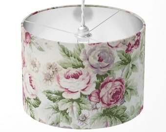 Rose Lamp Shade, Pink Floral Lampshade, Flower Light Shade, Country Cottage Retro Cream Table Floor Ceiling Pendant Bedroom Drum Lampshade