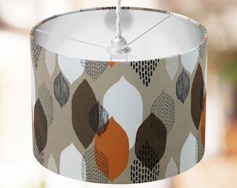 Retro Lamp Shade, Geometric Lampshade, Orange Lampshade, Abstract Boho Beige Brown Cotton Fabric Drum Lampshade for Ceiling Table Floor Lamp