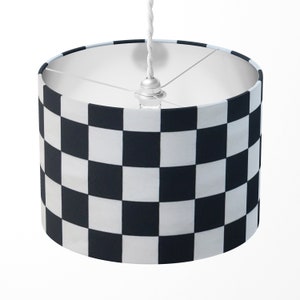 Checkered Lampshade, Black and White Lampshade, Geometric Lampshade, Check Flag Monochrome Cotton Lampshade for Table Floor Ceiling Pendant