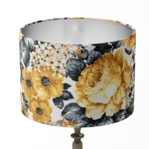 Rose Lamp Shade, Yellow Floral Lampshade, Flower Light Shade, Mustard Grey Blossom Boho Modern Large Pattern Table Ceiling Pendant Lampshade