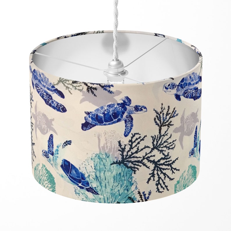 Nautical Lampshade, Sea Turtle Lamp Shade, Ocean Lampshade, Blue Sea Coral Reef Seaside Coastal Underwater Table Floor Ceiling Lampshade image 5