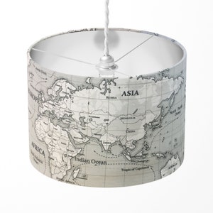 Map Lampshade, Grey Lamp Shade, Kids Light Shade, Children's World Map Atlas Travel Print Lampshade for Bedroom Table Floor Lamp Ceiling