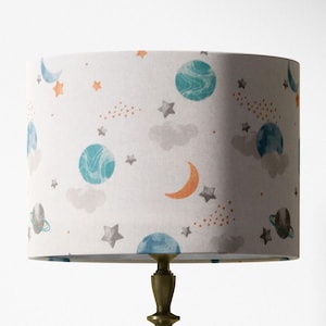 Kids Space Lampshade, Planet Lamp Shade, Nursery Light Shade, Moon Stars Blue White Table Ceiling Bedroom Children Lampshade Baby Room Decor