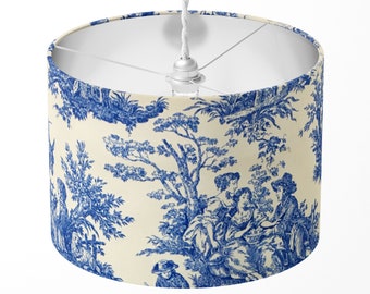 Toile Lampshade, French Lamp Shade, Blue White Lampshade, Countryside Cottage Farm House Rustic Bedside Ceiling Table Floor Cotton Lampshade