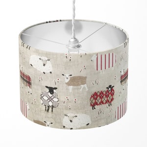Sheep Lampshade, Grey Lamp Shade, Animal Print Light Shade, Country Cottage Kids Nursery Childrens Farm Cotton Ceiling Table Floor Lampshade