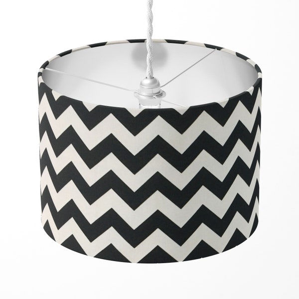 Black and White Lampshade, Zig Zag Pattern Lamp Shade, Chevron Lampshade, Geometric Monochrome Cotton Fabric Drum Decorative Lampshade