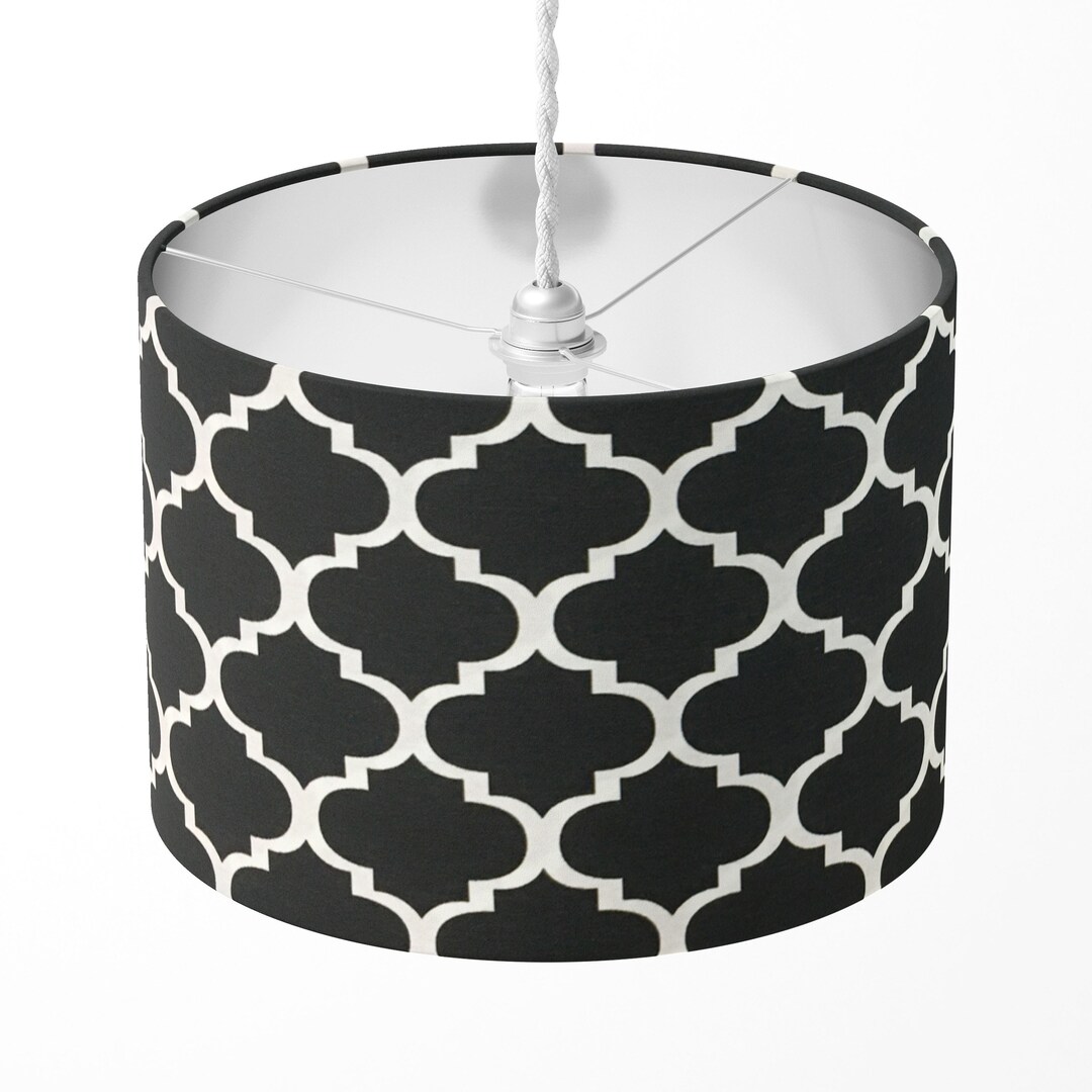 Moroccan Lamp Shade, Black and White Lampshade, Geometric Light Shade
