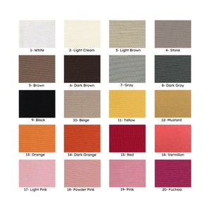 Puede incluir: Muestra de colores con 20 muestras de tela en varios colores, incluyendo blanco, crema, marr&oacute;n, gris, negro, beige, amarillo, naranja, rojo, rosa y fucsia.