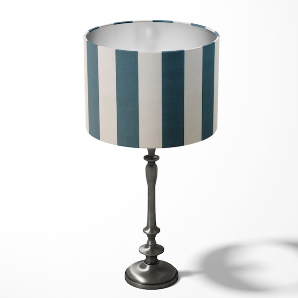 Stripe Lampshade, Teal Lamp Shade, Blue Light Shade, Vertical Stripe Cotton Fabric Print Drum Bedroom Living Room Kitchen Hallway Lampshade