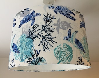 Nautical Lampshade, Sea Turtle Lamp Shade, Ocean Lampshade, Blue Sea Coral Reef Seaside Coastal Underwater Table Floor Ceiling Lampshade