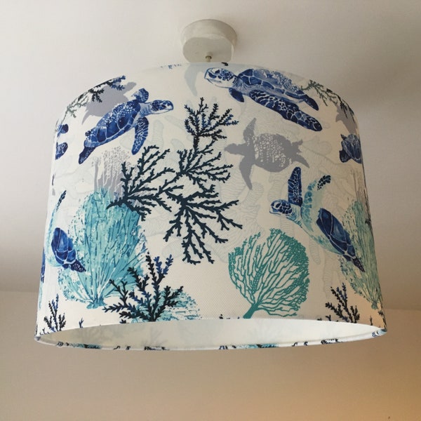 Nautical Lampshade, Sea Turtle Lamp Shade, Ocean Lampshade, Blue Sea Coral Reef Seaside Coastal Underwater Table Floor Ceiling Lampshade