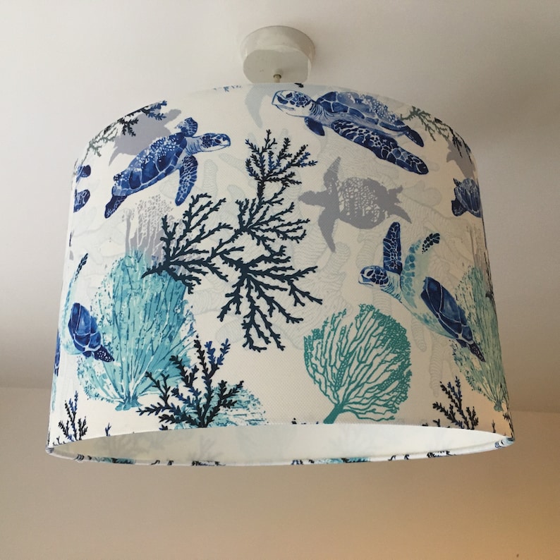 Nautical Lampshade, Sea Turtle Lamp Shade, Ocean Lampshade, Blue Sea Coral Reef Seaside Coastal Underwater Table Floor Ceiling Lampshade image 1