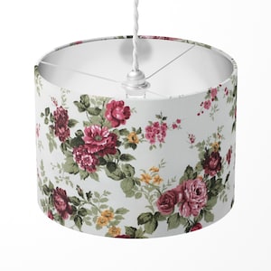 Roses Lampshade, Burgundy Floral Lampshade, Flower Light Shade, Vintage Style Elegant Green Leaf Maroon Red Table Ceiling Pendant Lampshade