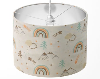 Rainbow Lampshade, Kids Lamp Shade, Nursery Light Shade, Childrens Pastel Girls Baby Room Boys Watercolour Cotton Ceiling Pendant Lampshade