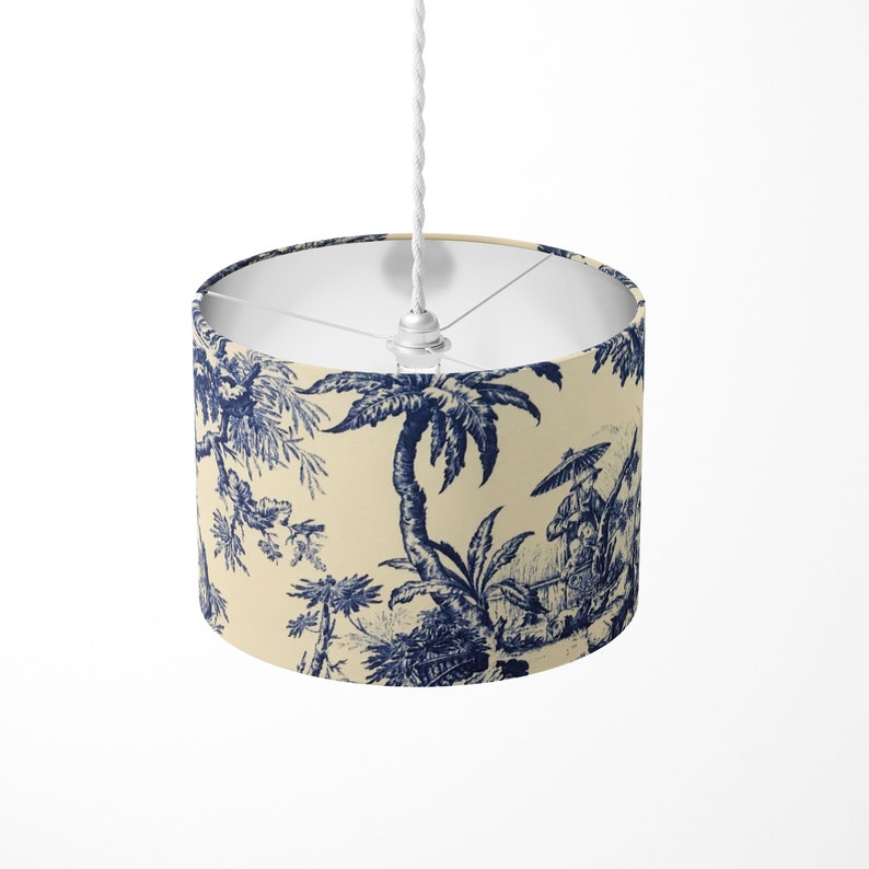 Toile Lamp Shade Japanese Lampshade Blue White Lampshade Etsy