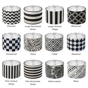 Black and White Lampshade, Geometric Lamp Shade, Monochrome Lampshade, Modern Table Floor Ceiling Pendant Stripe Checkered Chevron Lampshade