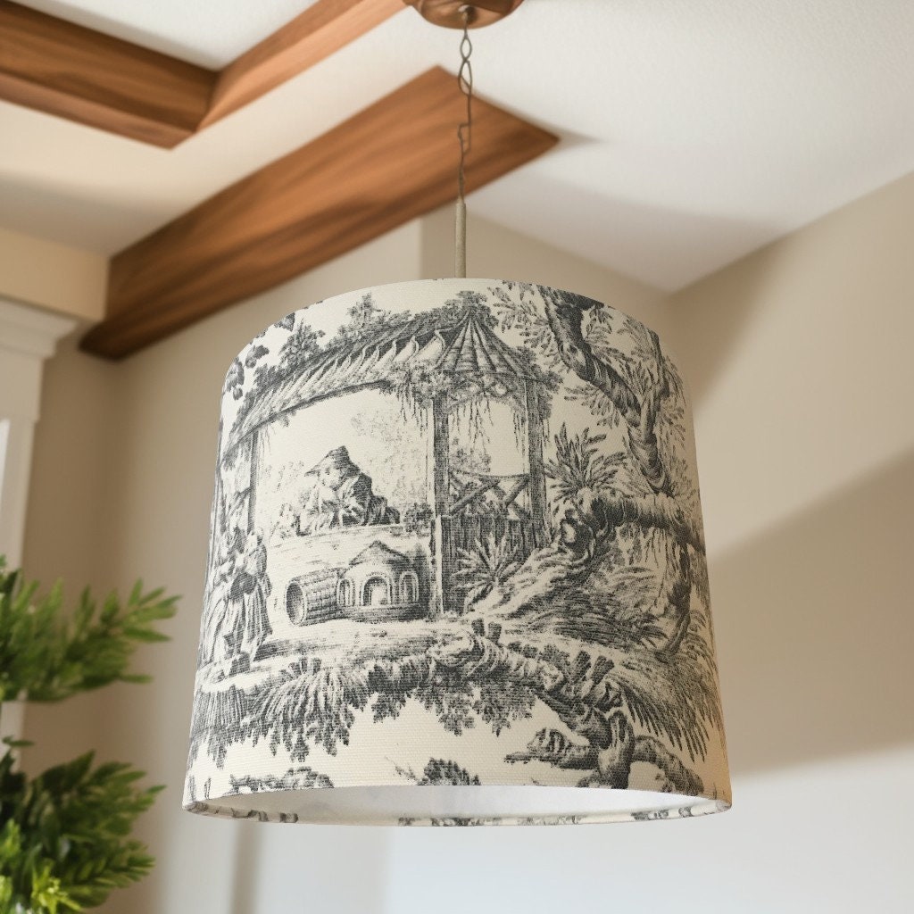 Toile De Jouy Lampshade, Chinese Lamp Shade, Japanese Light Shade, Grey ...