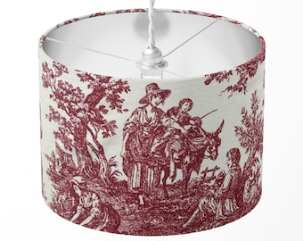 French Toile Lampshade, Country Lamp Shade, Burgundy White Countryside Landscape Cottage Farmhouse Table Ceiling Pendant Bedroom Lampshade