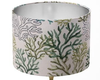 Coastal Lampshade, Green Lamp Shade, Seaside Light Shade, Beach Sea Ocean Reef Underwater Nautical Table Floor Ceiling Fabric Drum Lampshade