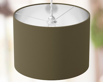 Pantalla de lámpara verde caqui, pantalla de lámpara verde oscuro, pantalla de lámpara hecha a mano, pantalla de lámpara colgante de techo de mesa de tambor liso moderno de lujo hecha a medida