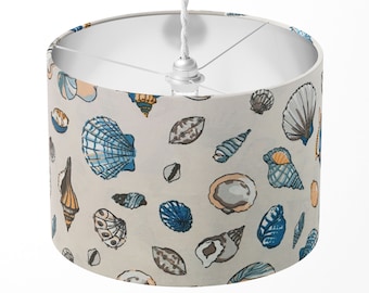 Paralume a conchiglia, paralume da spiaggia, paralume da spiaggia, paralume con stampa nautica beige blu oceano per lampada da soffitto, pavimento e tavolo