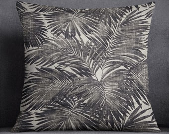 Tropical Cushion Cover, Black and White Pillow Case, Palm Leaves Pillow, Jungle Hawaiian Exotic Outdoor Decorative Monochrome Pillow Cover