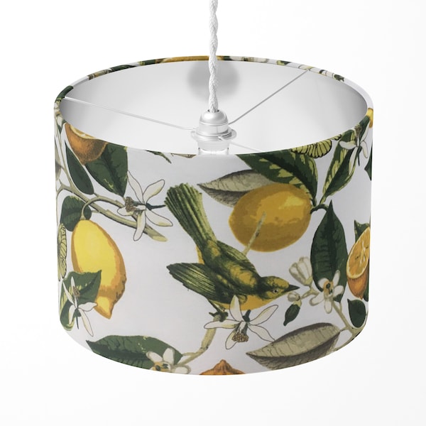 Lemon Lampshade, Bird Lampshade, Botanical Lamp Shade, Yellow Green Leaves Plant Kitchen Dining Table Floor Ceiling Fabric Fruit Lampshade