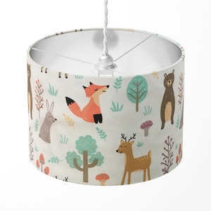 Woodland Lampshade, Animal Print Lamp Shade, Nursery Lampshade, Fox Owl Rabbit Deer Hedgehog Bear Kids Children Baby Room Decor Lampshade